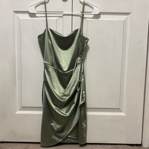 Windsor Satin Mini Dress in Sage Green